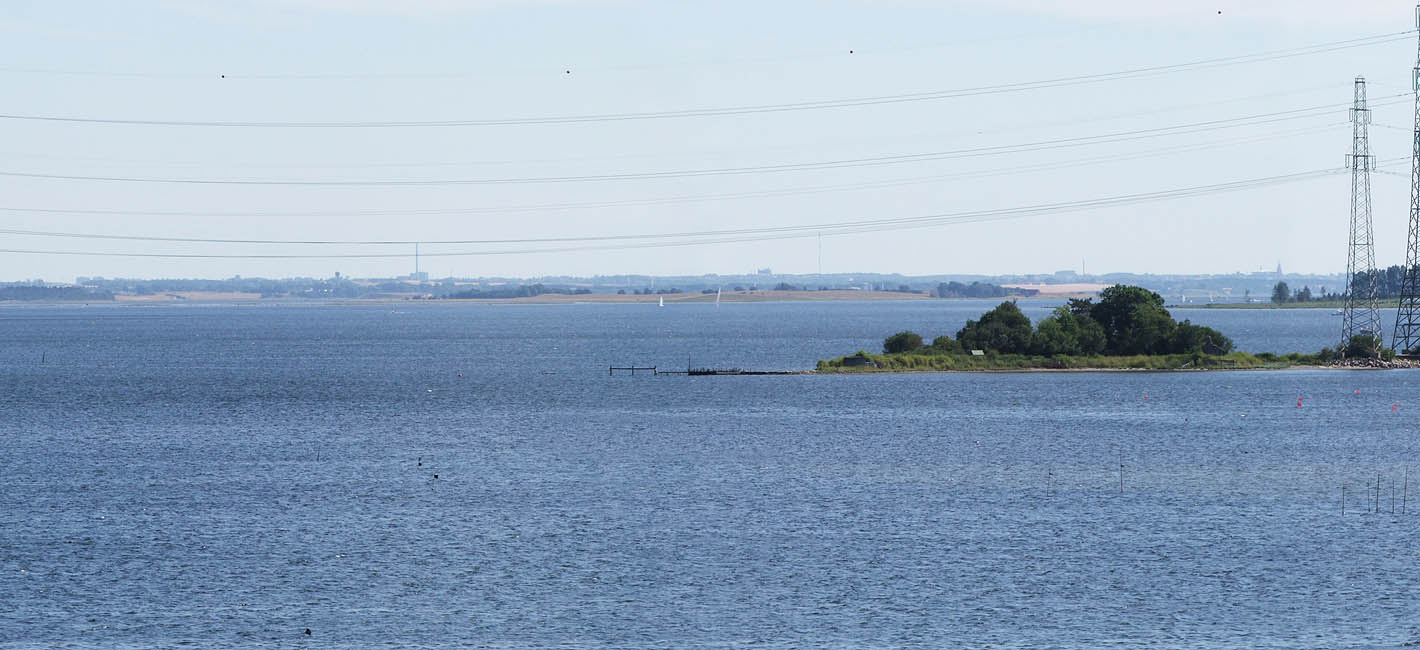 Panorama - Udsigt fra Kølholm mod syd, med Hyldeholm og Peberholm i forgrunden